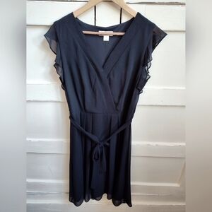 Christopher & Banks Women's Navy Blue Faux Wrap Midi Dress | Size Small